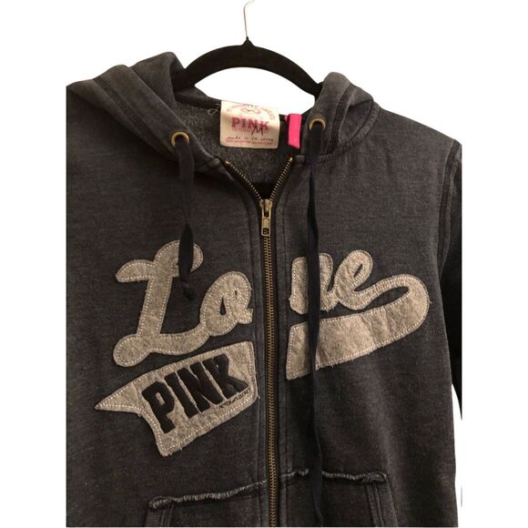 Y2K Victoria's Secret PINK Full-zip Hoodie size M academia appliqué VTG - Picture 3 of 9